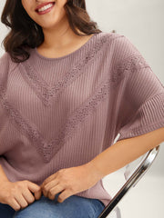 Textured Lace Ruffled Sleeve T-Shirt
