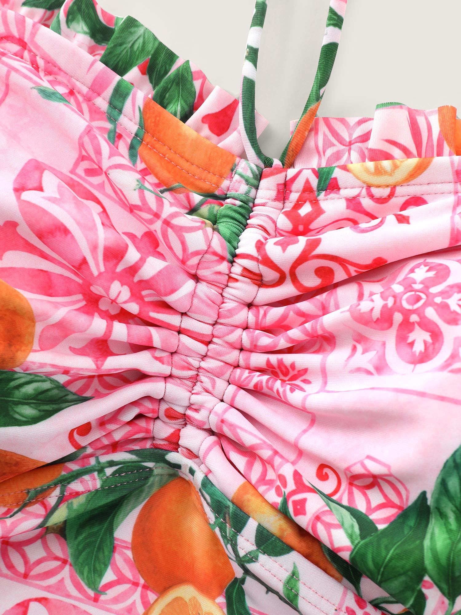 Citrus Tile Print Ruched One-Piece Swim