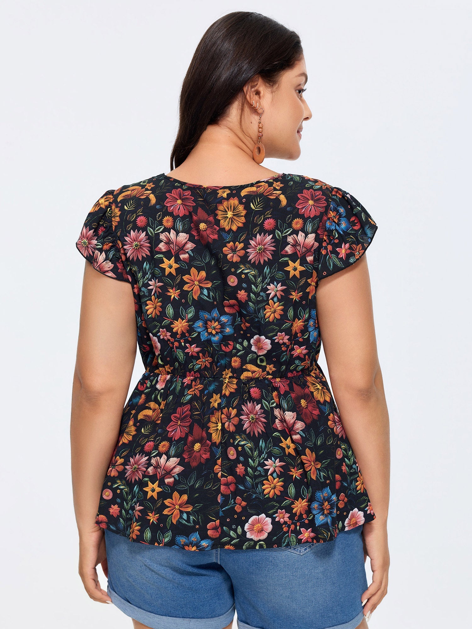 Vibrant Floral Print V-Neck Blouse