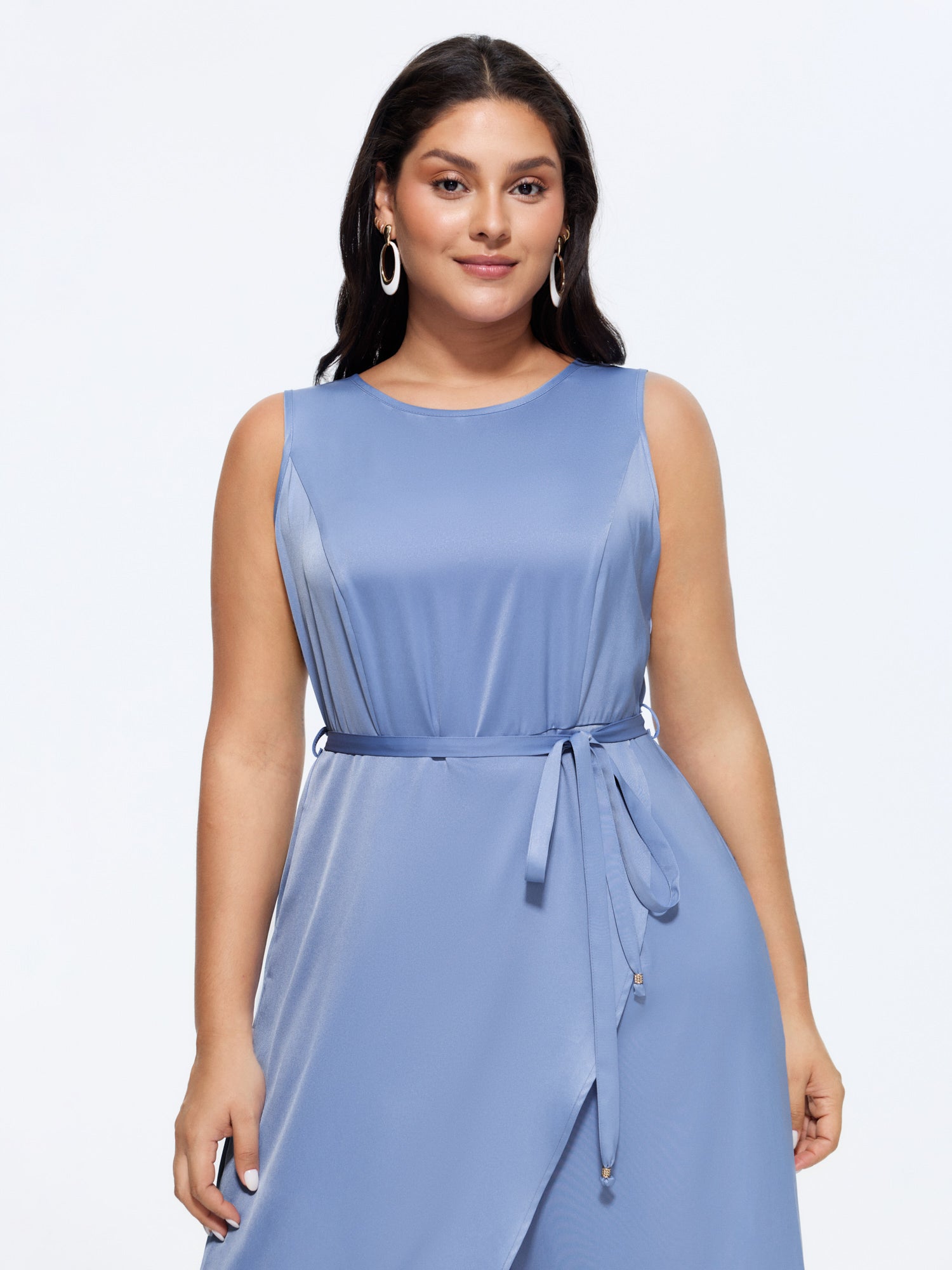 Layered Satin Waist-Tie Jumpsuit