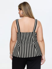 Stretchy Striped Print Square Neckline Tank Top