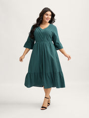 Pure Cotton Toothpick Pleats Tiered Midi Dress