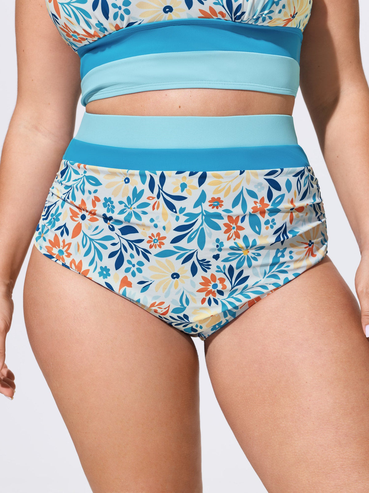 Floral Print Color Contrast Bikini Bottoms