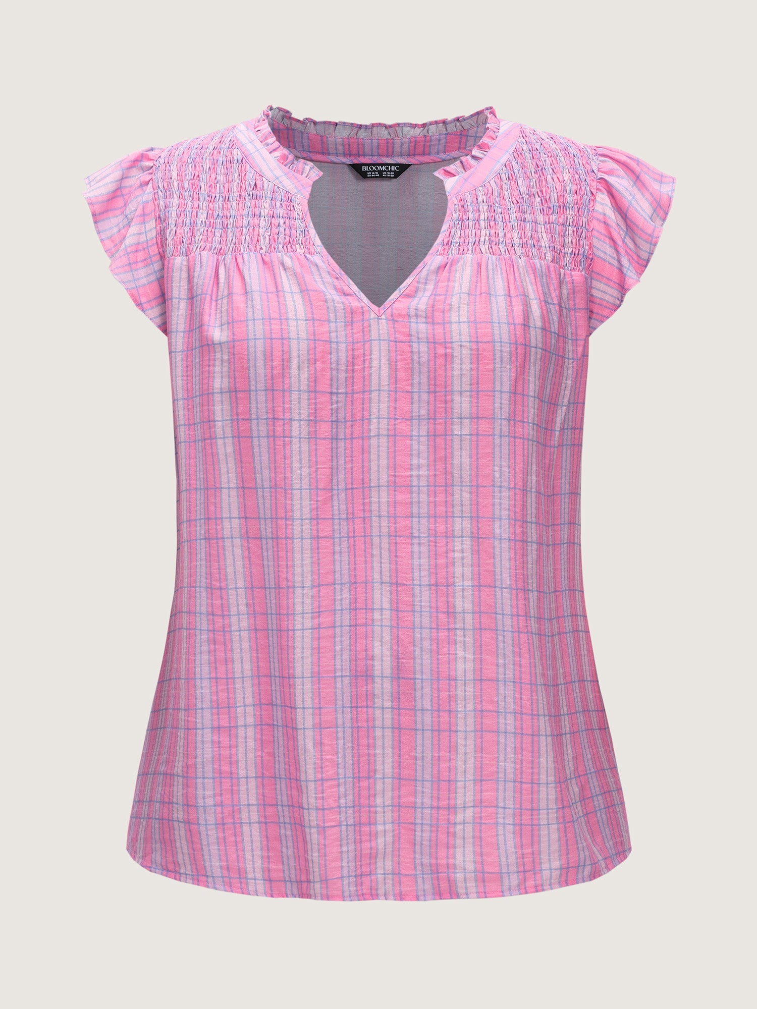 Colorful Striped Print Shirred Neckline Top