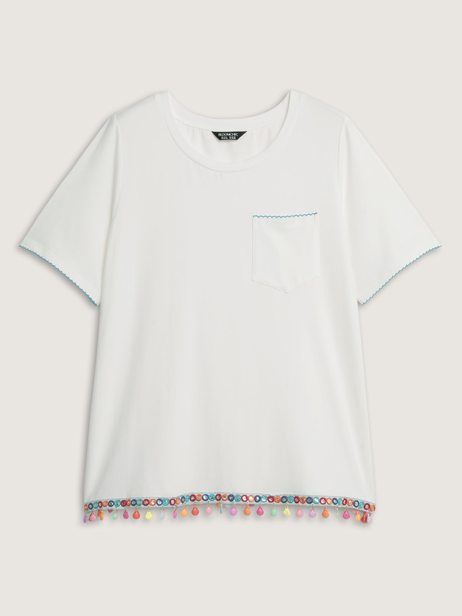 Cotton Stretchy Colorful Tassels Round Neck T-Shirt