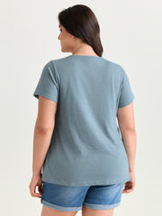 Floral Print Round Neck Textured T-Shirt