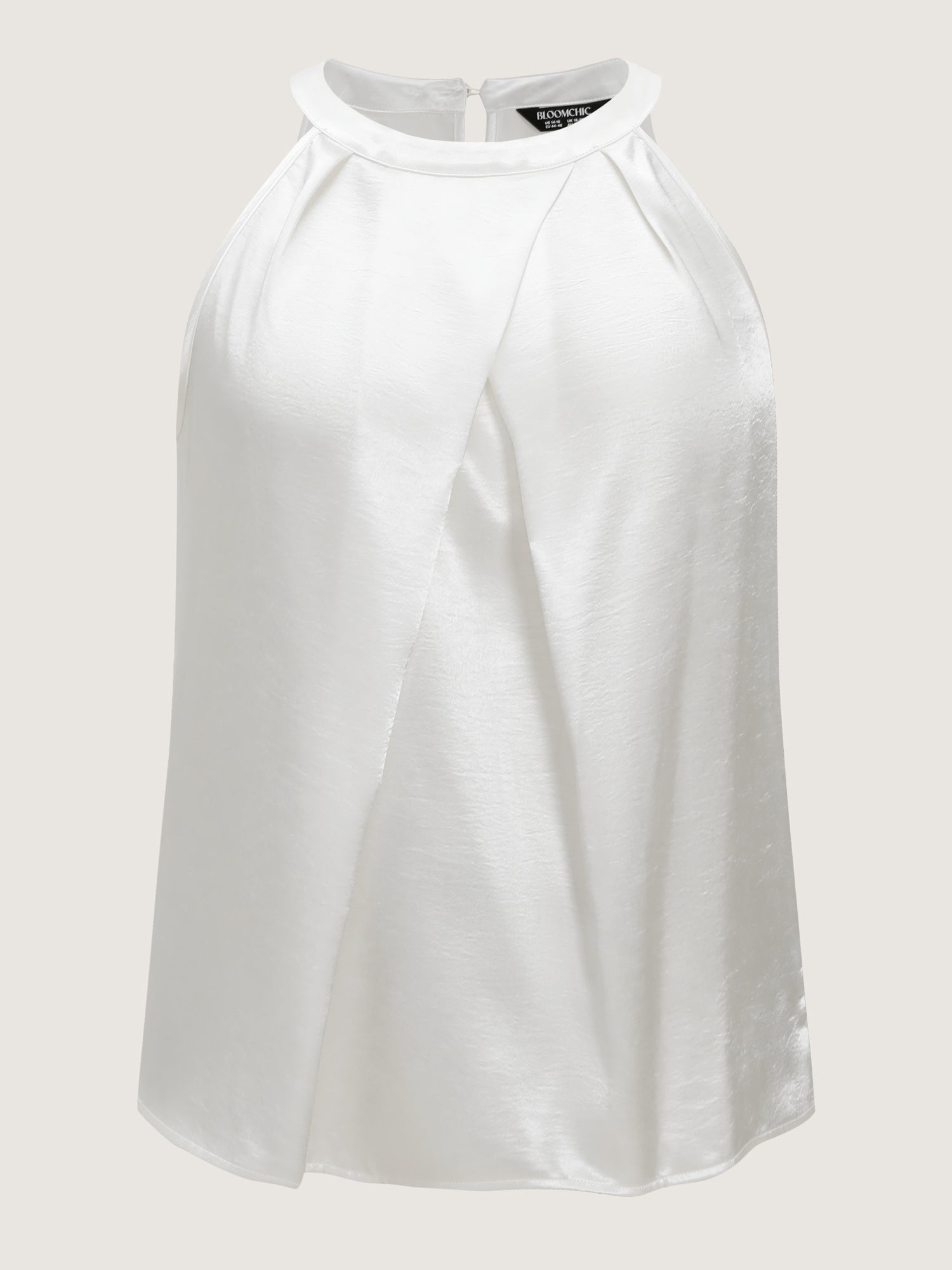 Satin Halter Neckline Overlap Pleats Tank Top