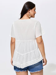 Cotton V-Neck Tiered Plain Blouse
