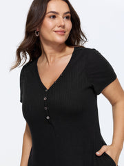 Supersoft Ribbed V-Neck Midi Knit Dress