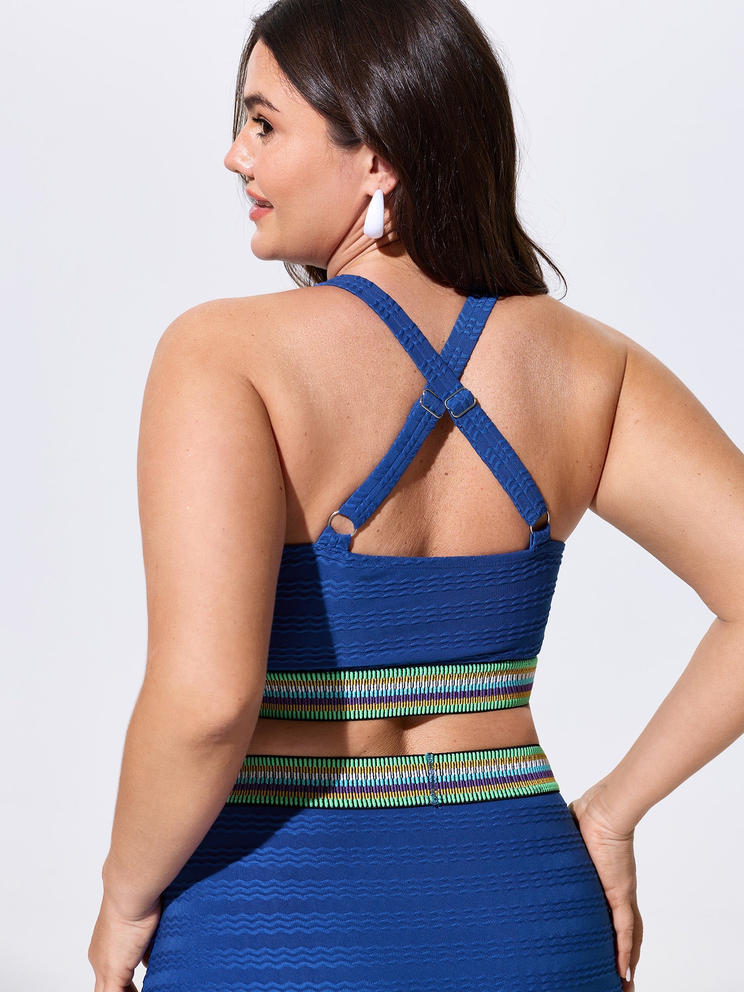 Textured Adjustable Drawstring Swim Top