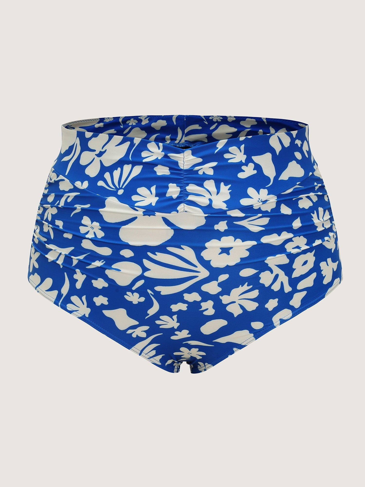 Floral Print High-Waisted Ruched Swim Bottoms