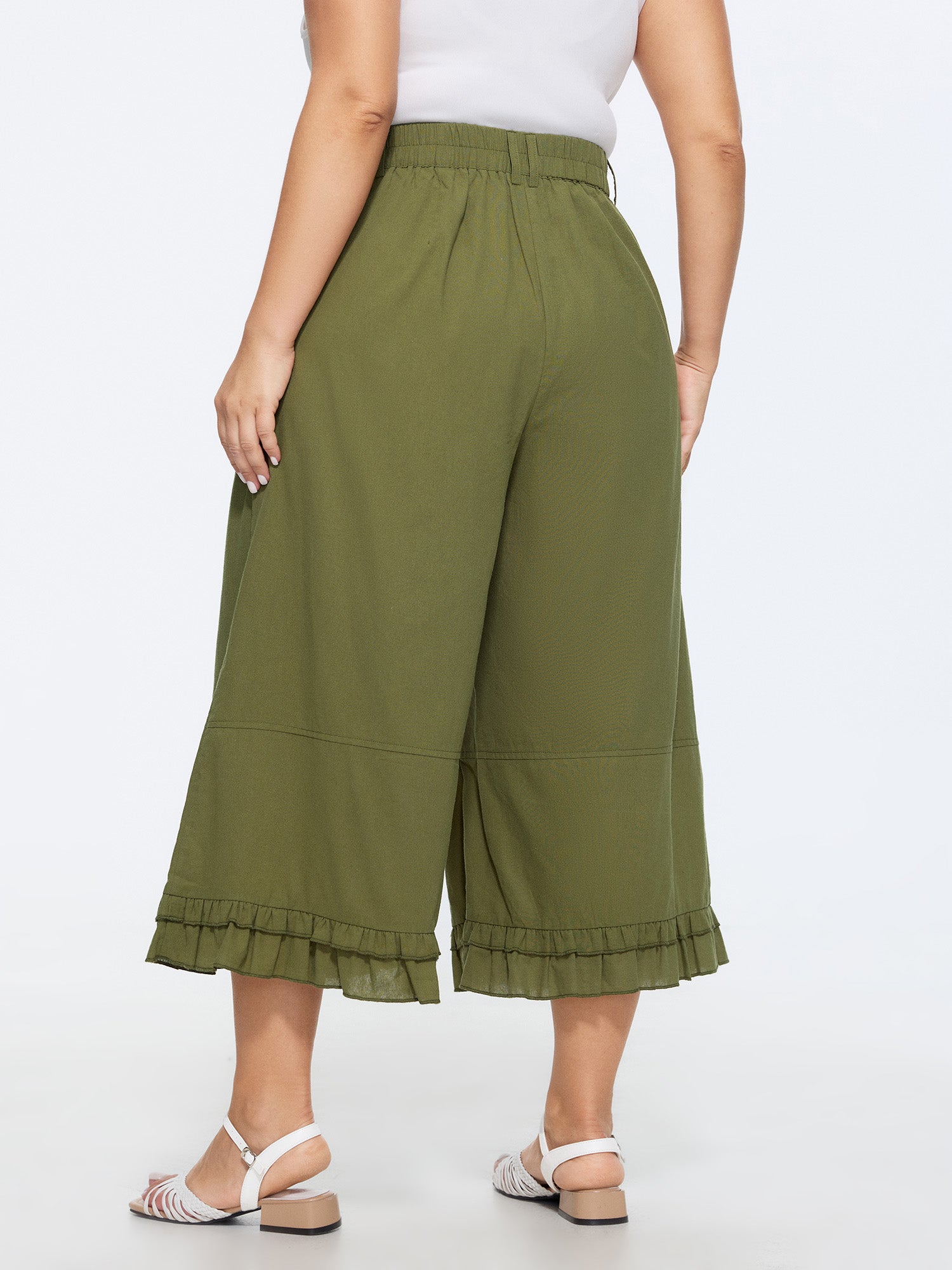 Cotton Ruffled Hem Wide-Leg Pants