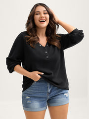 Textured Snap Buttons Hooded Sweatshirt