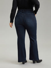 Flare Leg Button Fly Seam Detail Moderately Stretchy Jeans