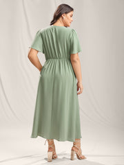 Lace Panel Cinched-Waist Maxi Dress