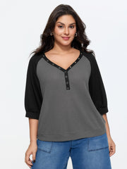 Stretchy Color Contrast Placket T-Shirt