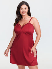 Lace Trim Slit Side Tie Nightgown