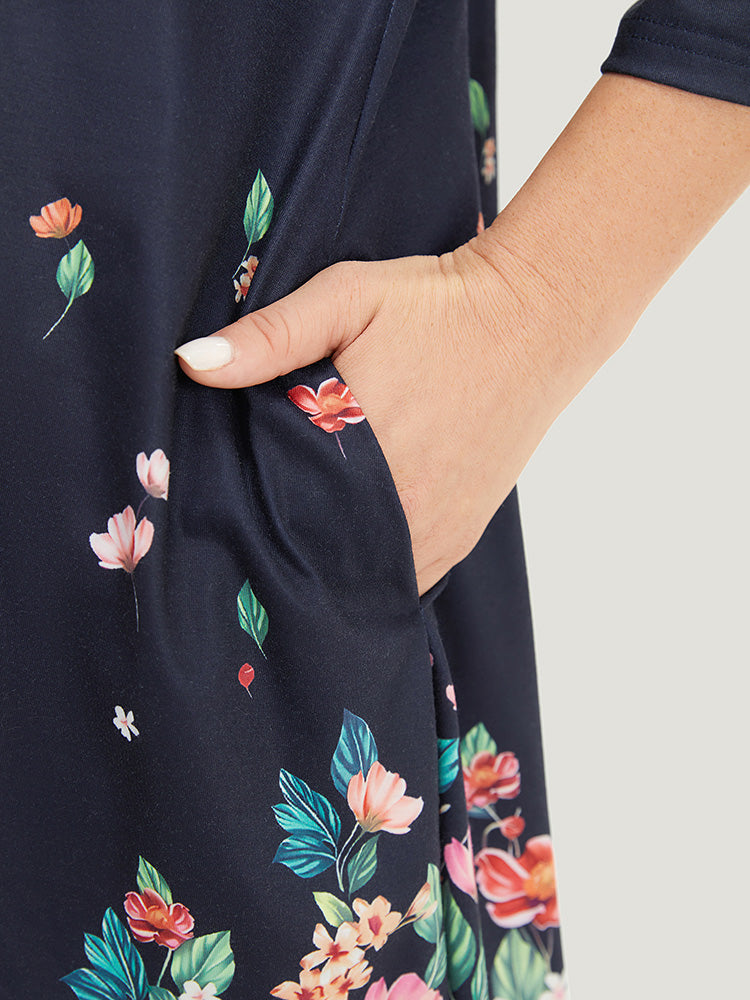 Floral Print Crew Neck Asymmetrical Hem T-shirt