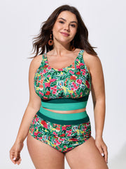 Floral Print Color Contrast Bikini Top