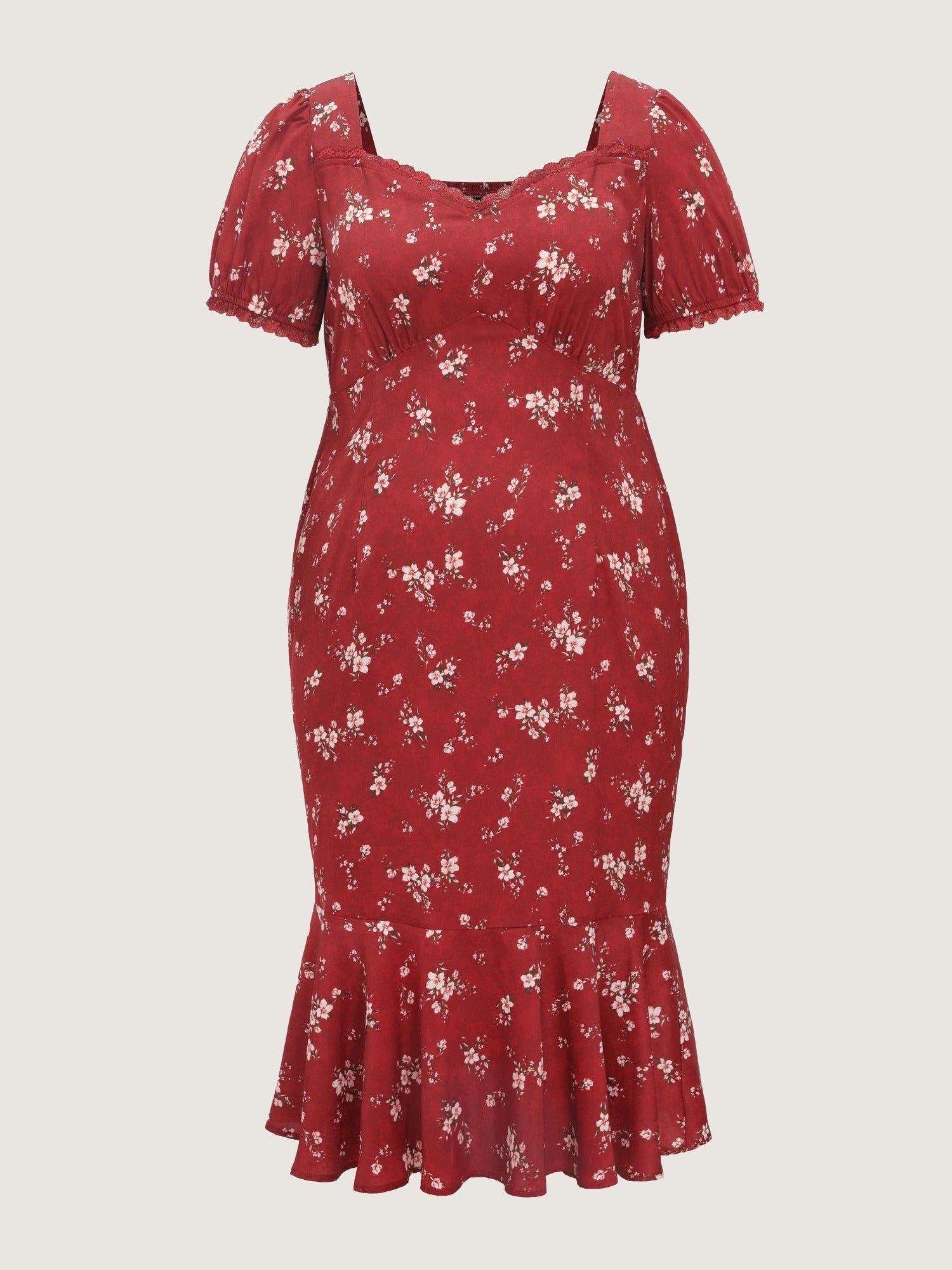 Floral Print Shirred Ruffled Midi Dress