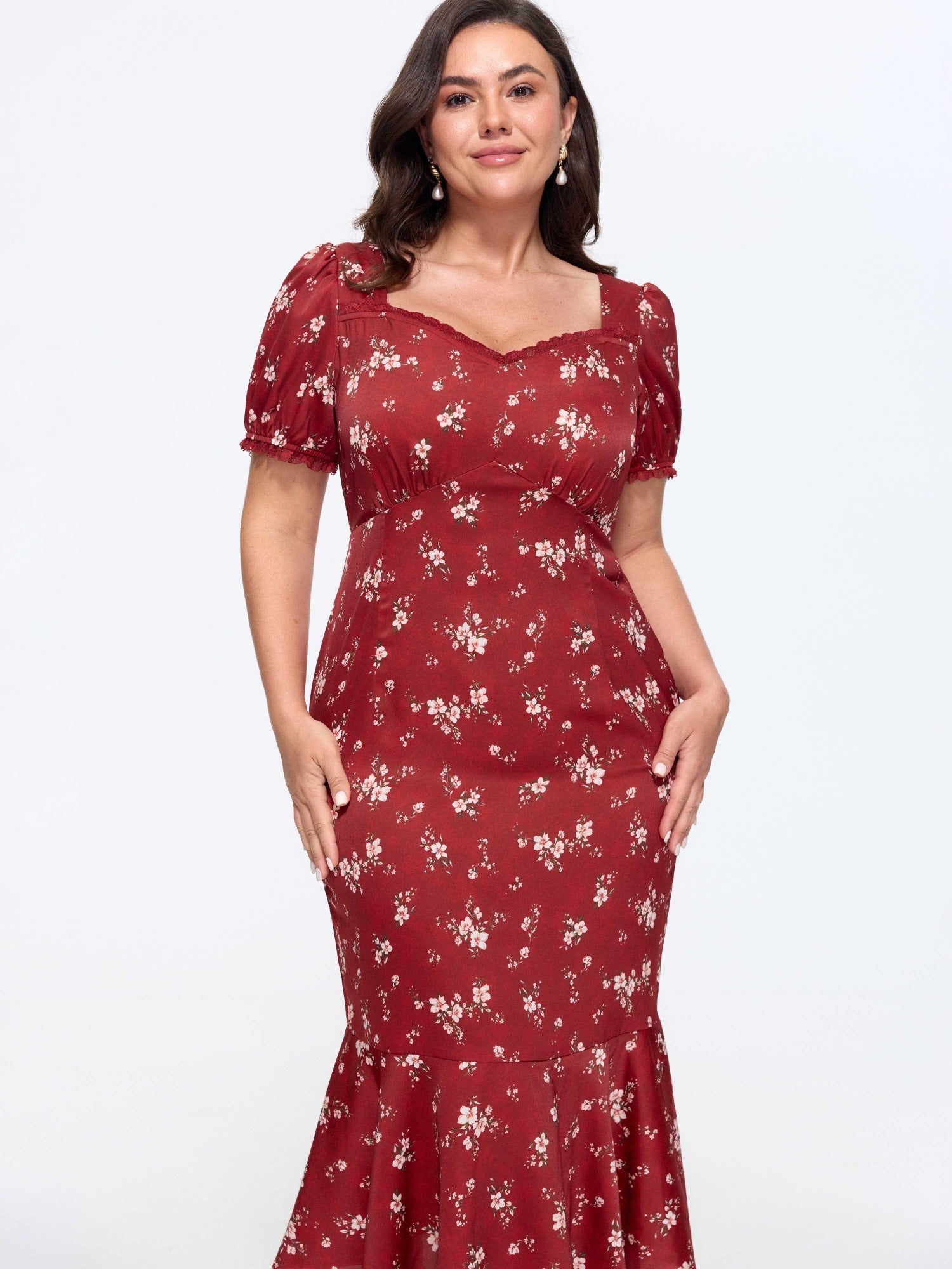 Floral Print Shirred Ruffled Midi Dress
