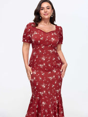 Floral Print Shirred Ruffled Midi Dress