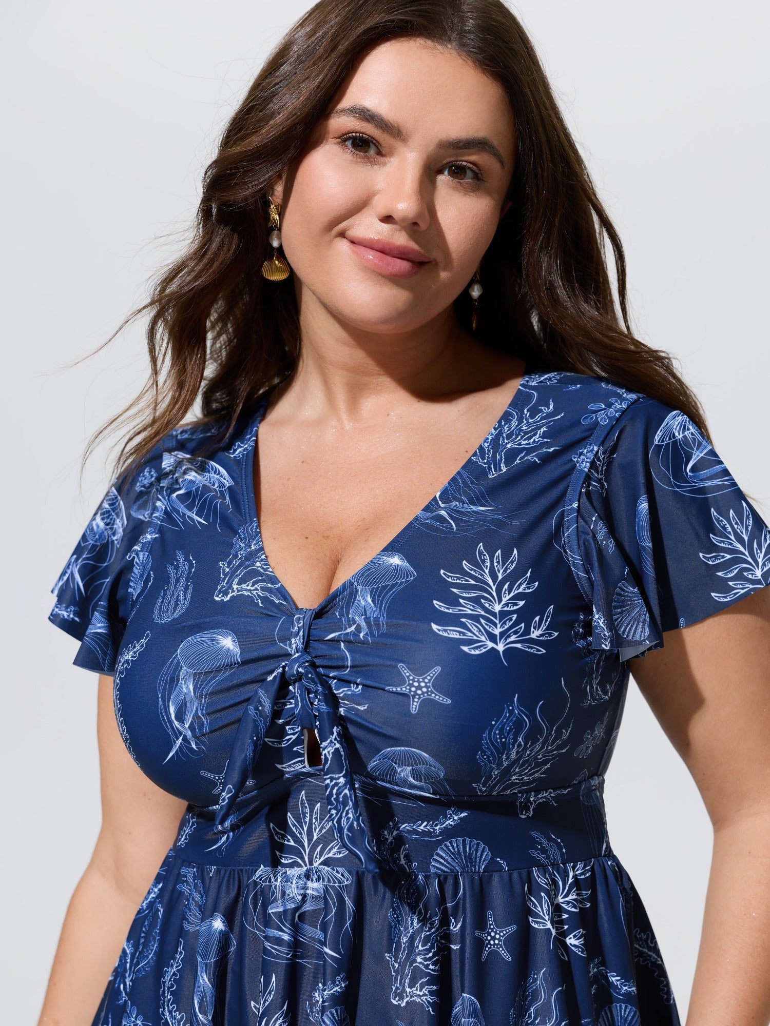 Jellyfish Print Pockets Flowy Swim Dress