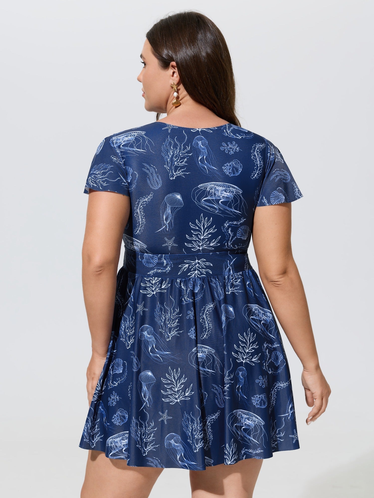 Jellyfish Print Pockets Flowy Swim Dress