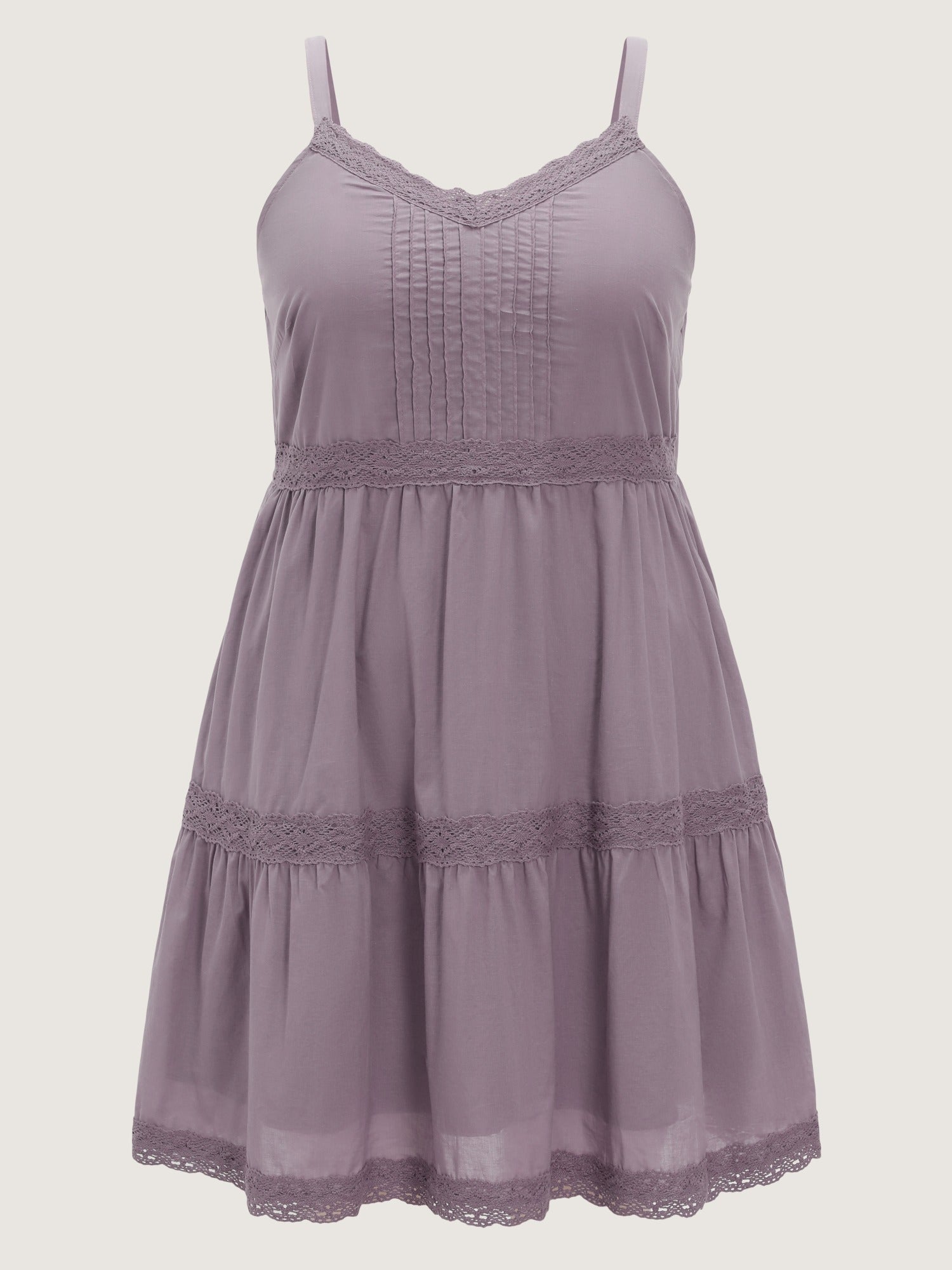 Cotton Pleated Lace Neckline Sleeveless Mini Dress
