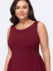 Stretchy Solid Side Ruched Sleeveless Midi Dress