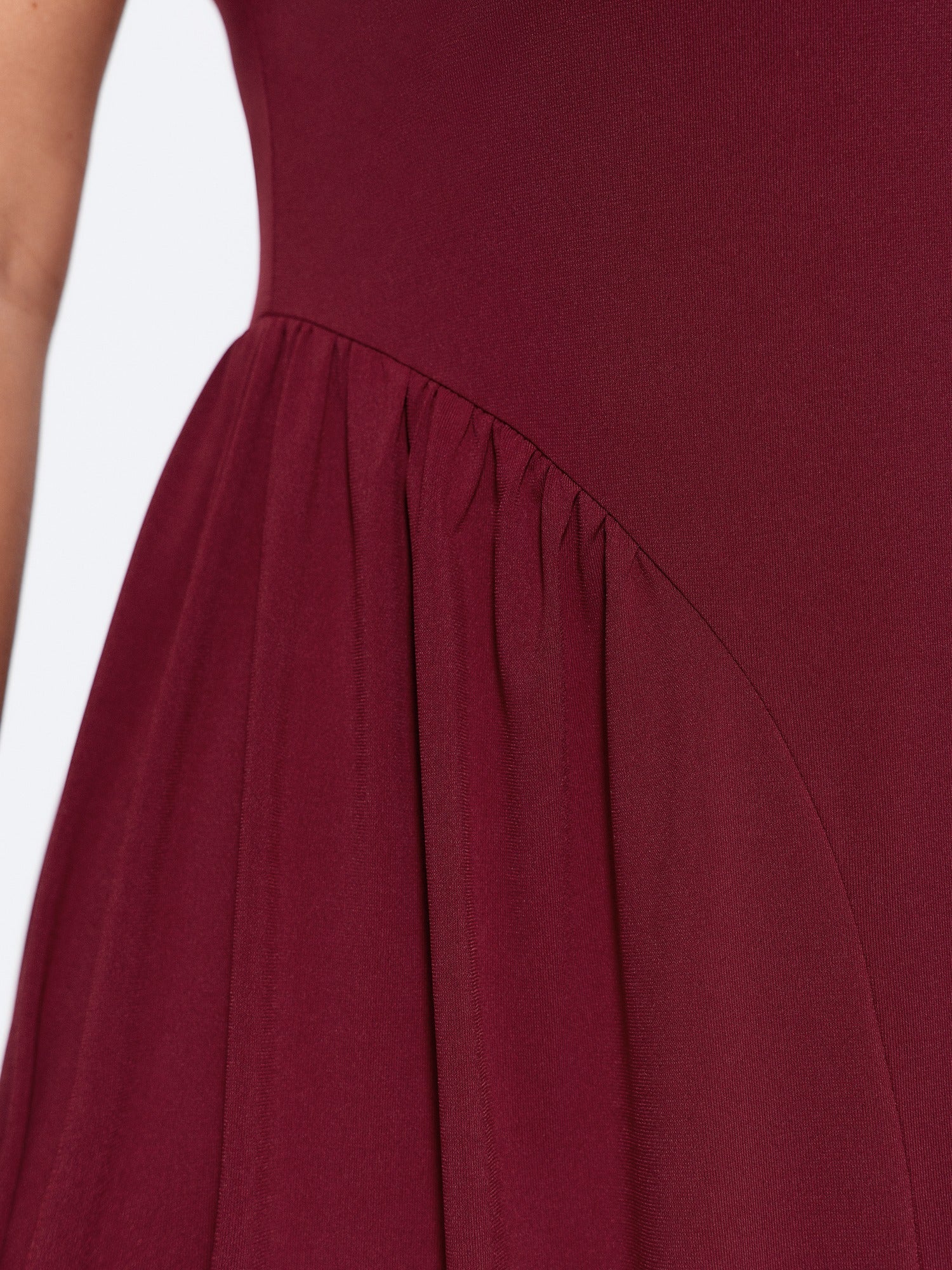 Stretchy Solid Side Ruched Sleeveless Midi Dress
