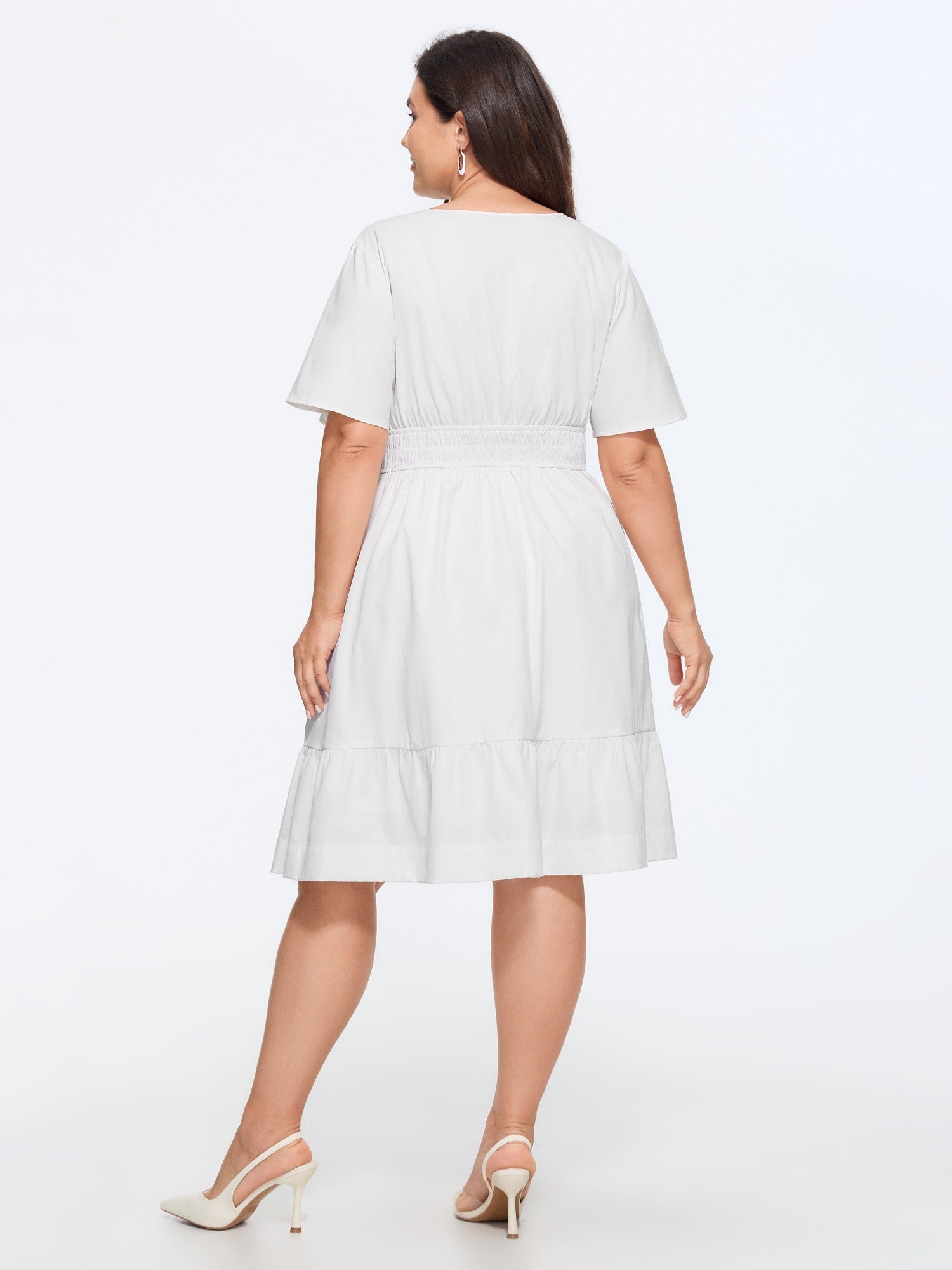 Notched Collar Shirred Waist Pocket Mini Dress