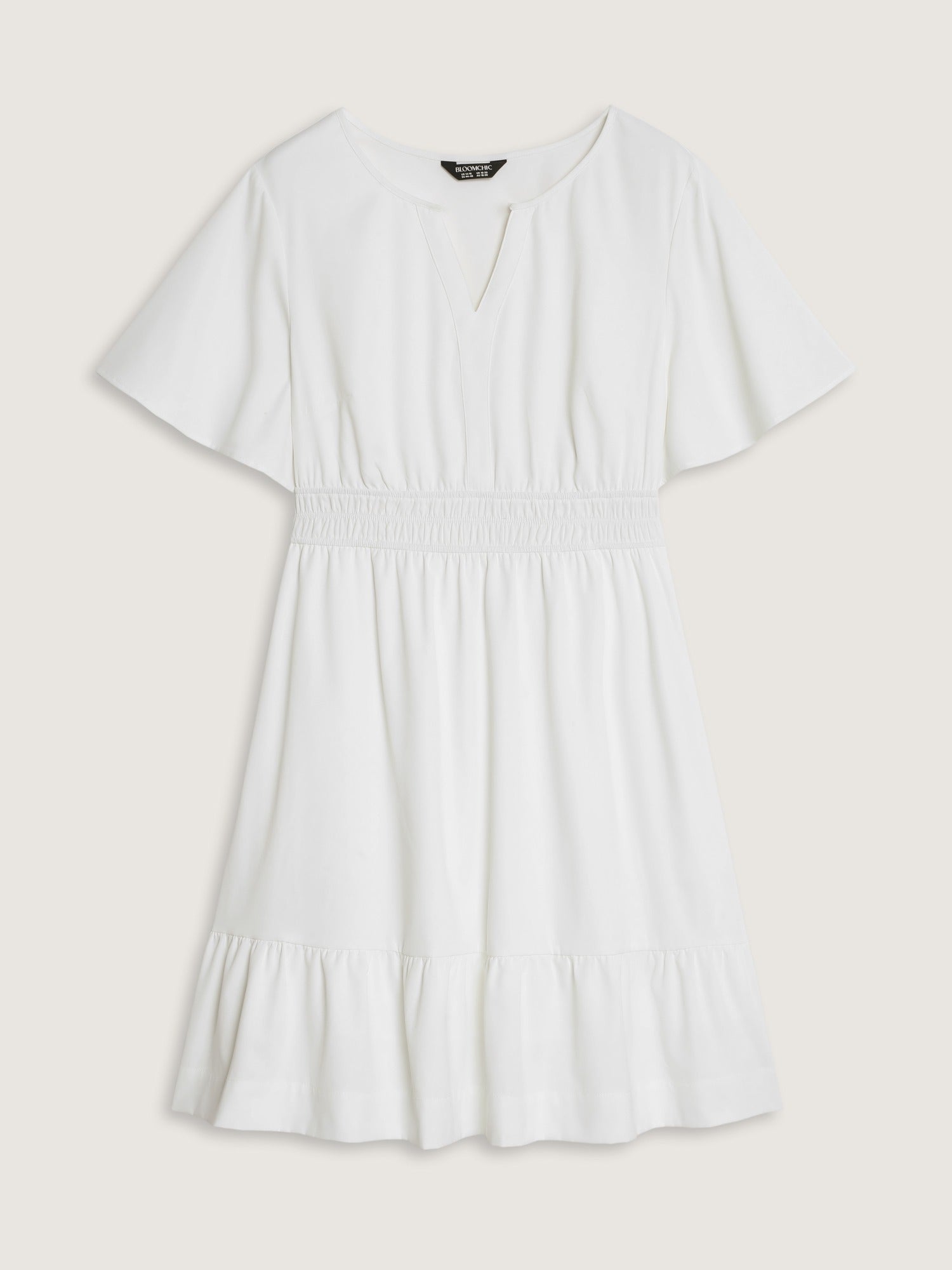 Notched Collar Shirred Waist Pocket Mini Dress