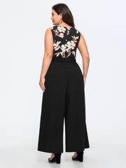Floral Cowl Neck Waist Tie Wide Leg Jumpsuit