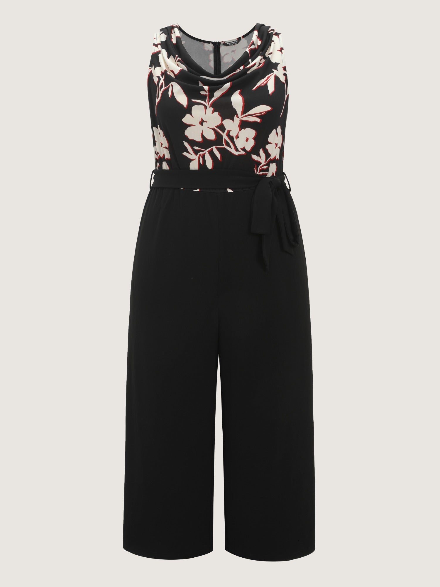 Floral Cowl Neck Waist Tie Wide Leg Jumpsuit
