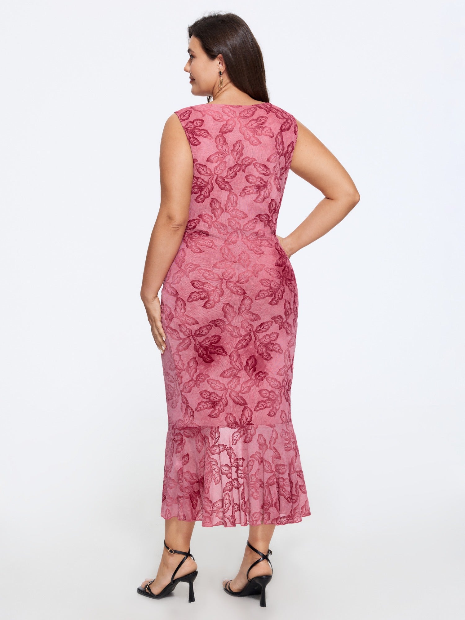 Stretchy Gradient Flocked Mesh Irregular Hem Midi Dress