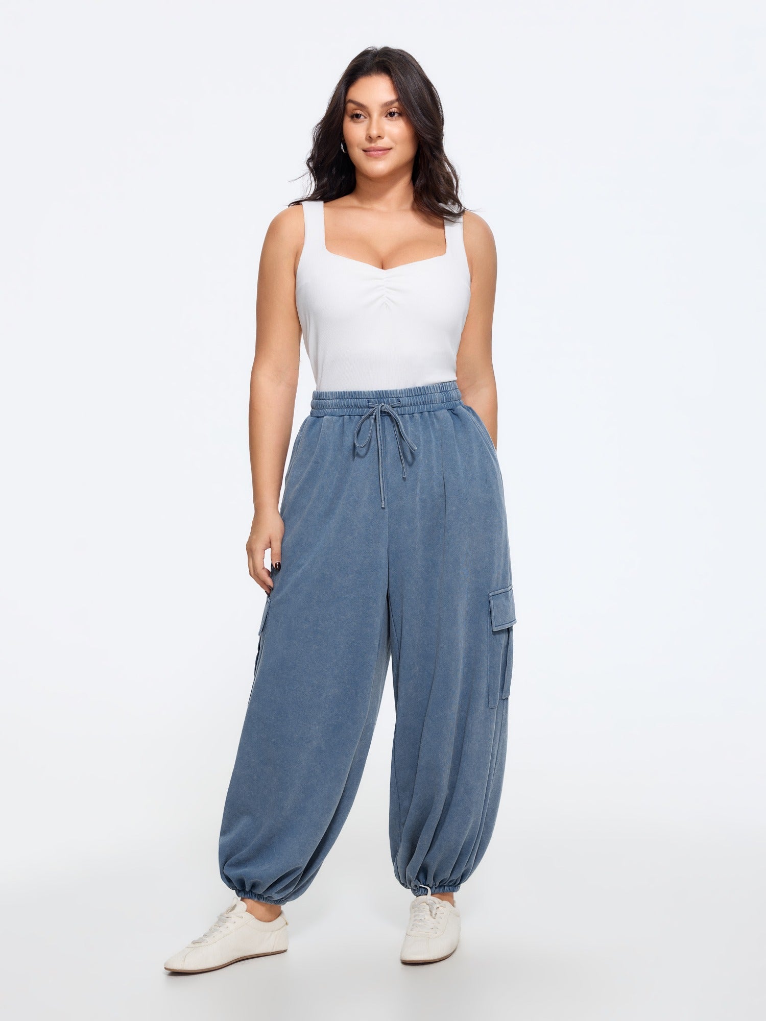 Washed Cargo Pocket Drawstring Jogger Pants