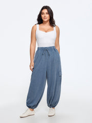 Washed Cargo Pocket Drawstring Jogger Pants