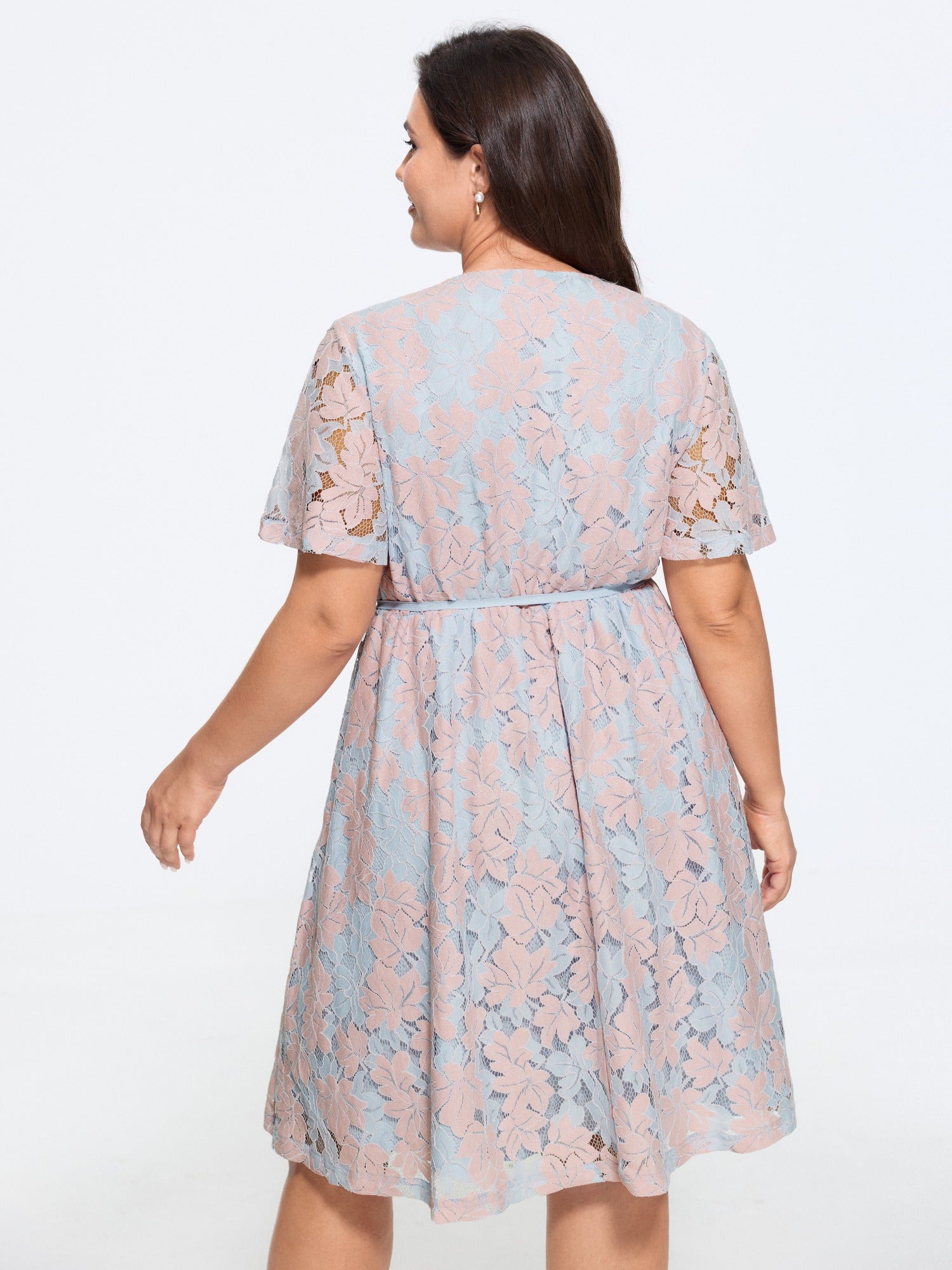 Crochet Lace Mesh Waist-Tie Midi Dress