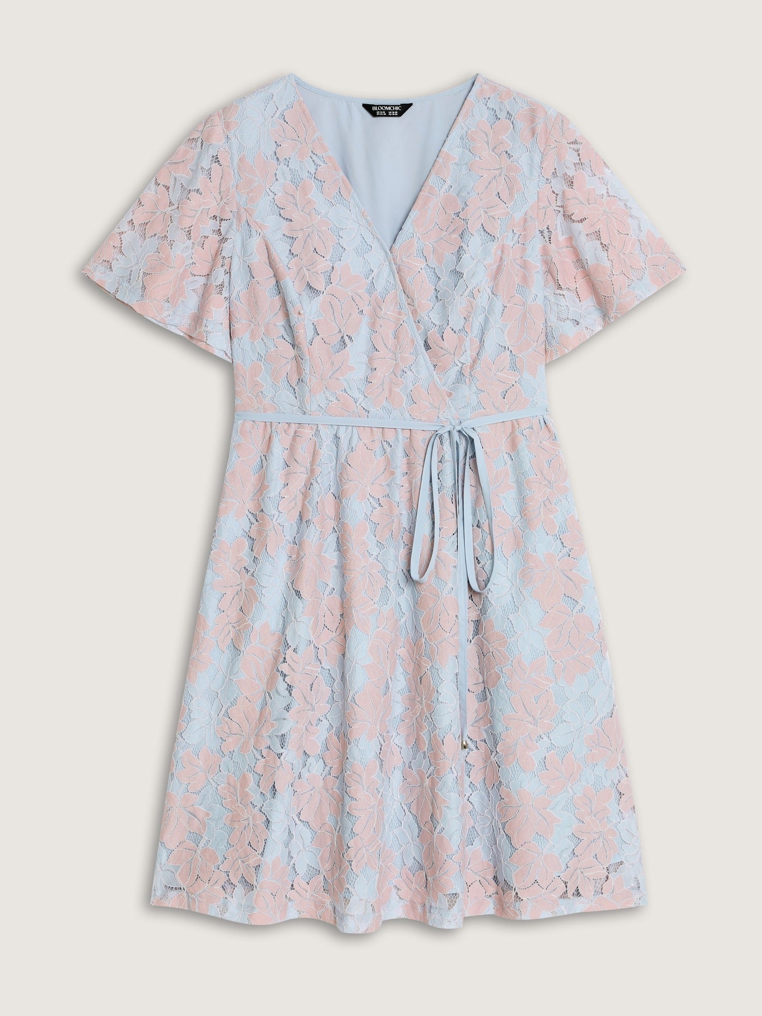 Crochet Lace Mesh Waist-Tie Midi Dress