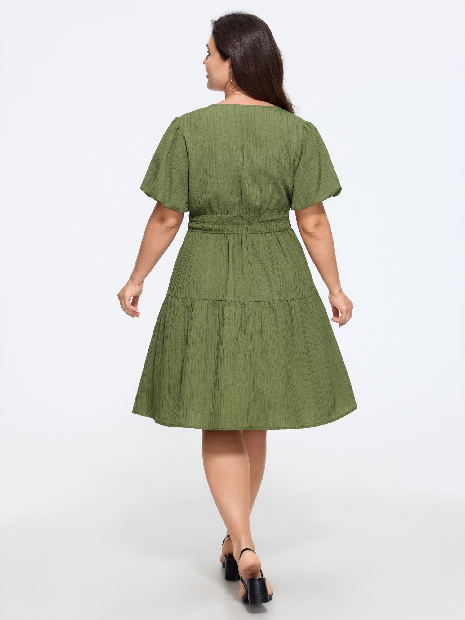 Textured Shirred Waist Tiered Mini Dress