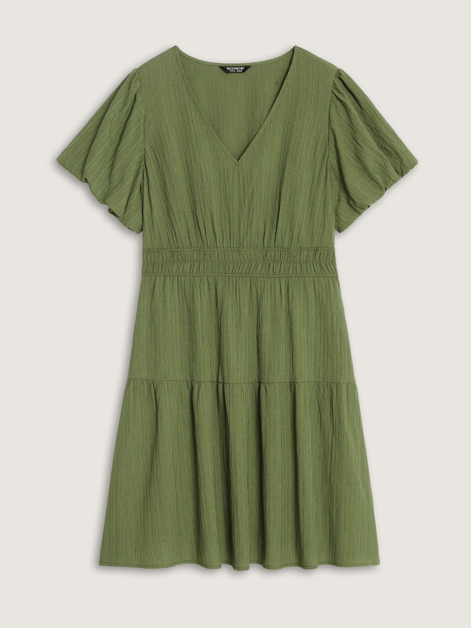 Textured Shirred Waist Tiered Mini Dress