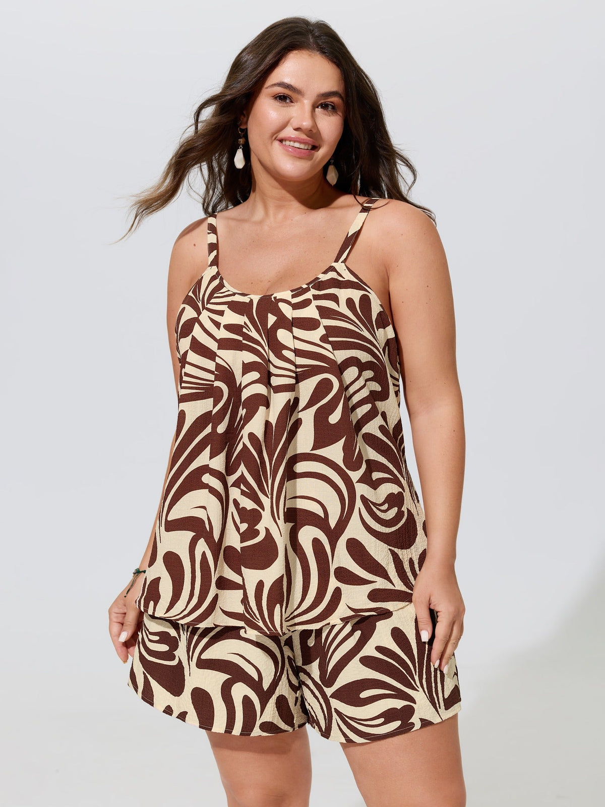 Abstract Print Pleated Tank Top