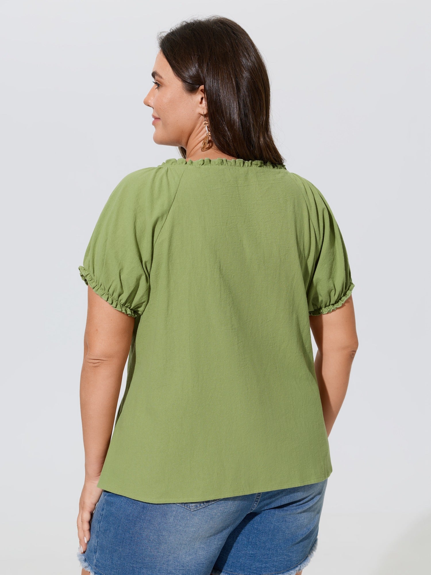 Cotton Floral Embroidery Eyelet Lace Trim Blouse