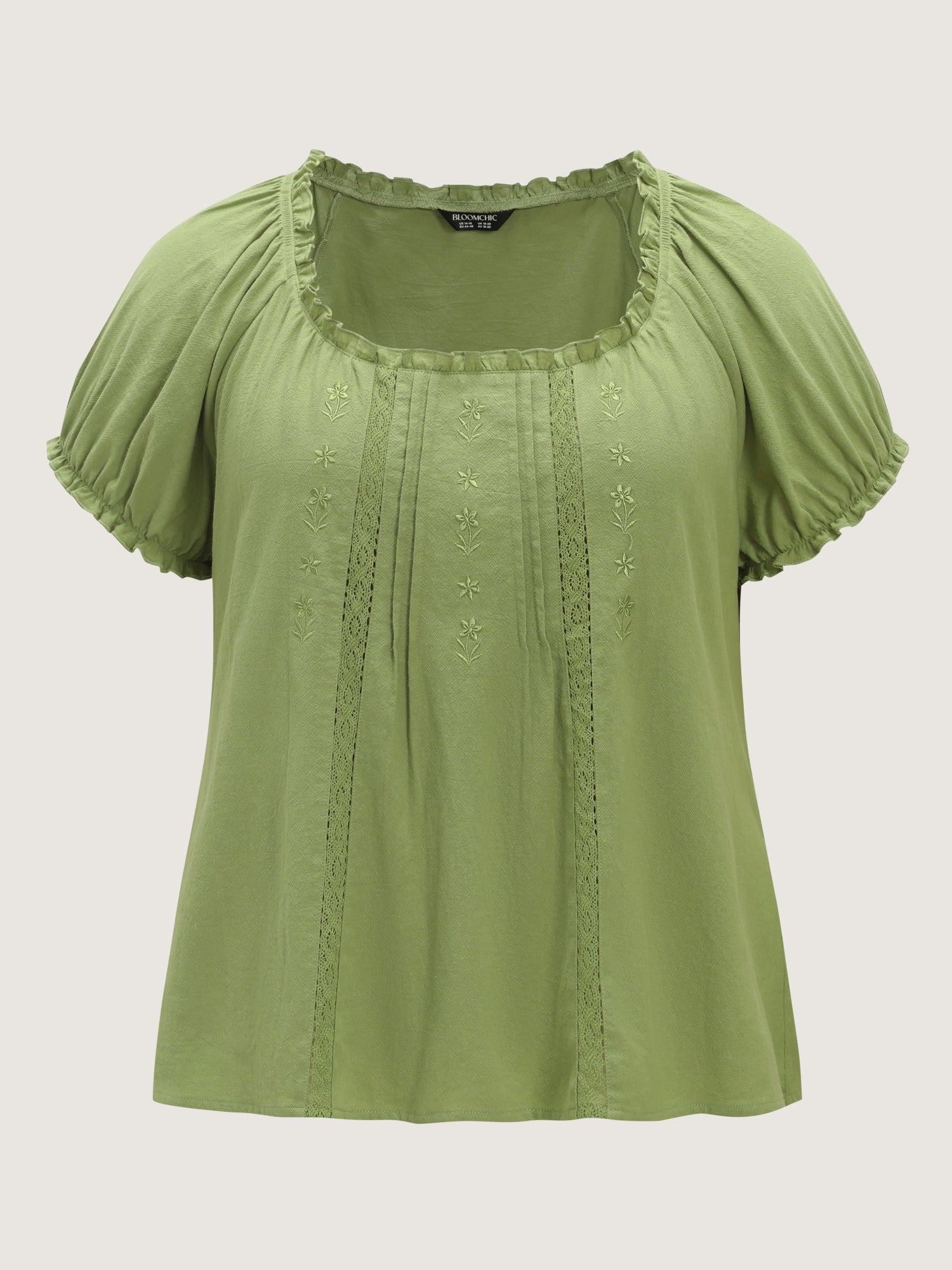 Cotton Floral Embroidery Eyelet Lace Trim Blouse