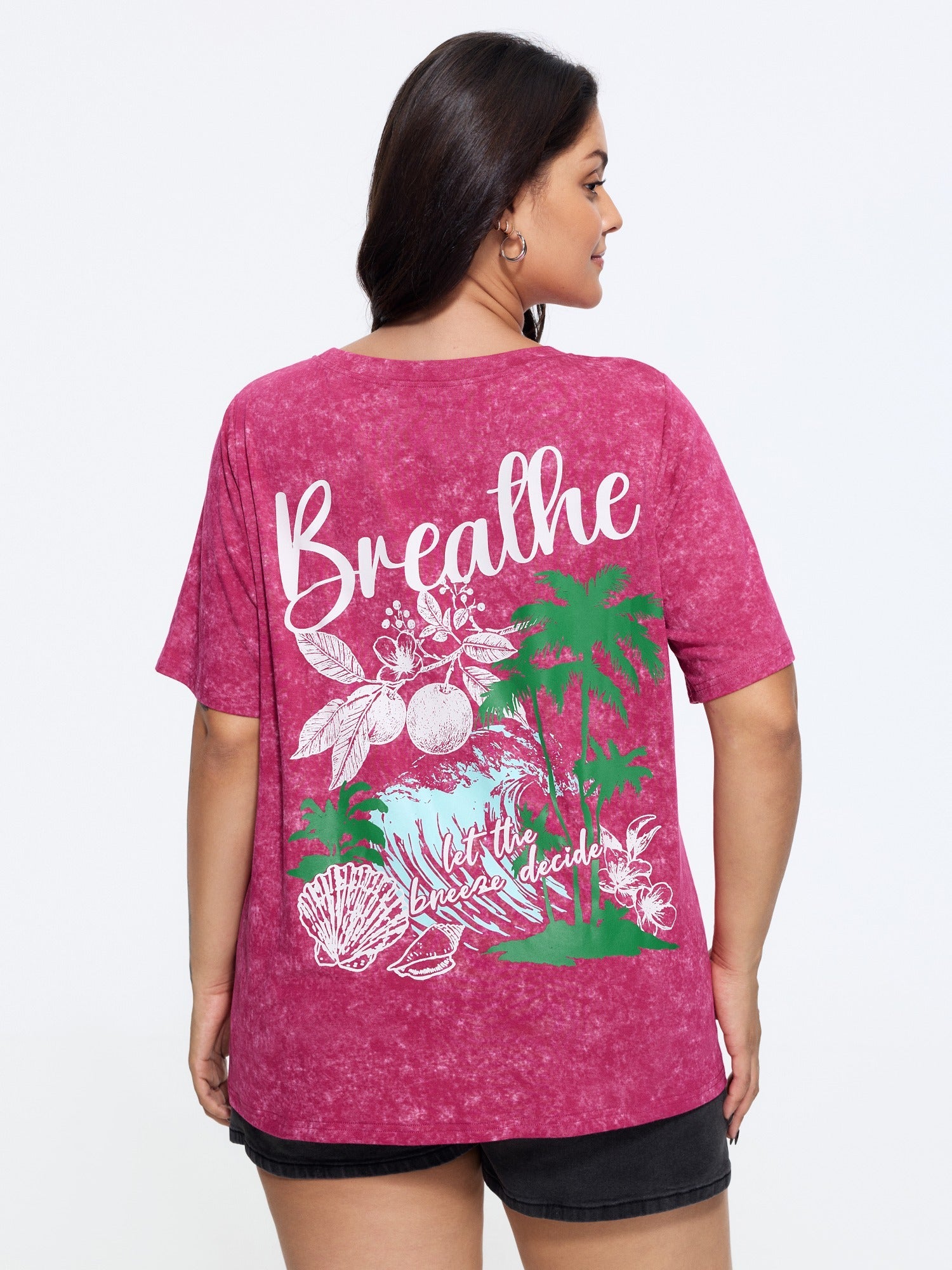 Vintage Round Neck Tropical Print T-Shirt