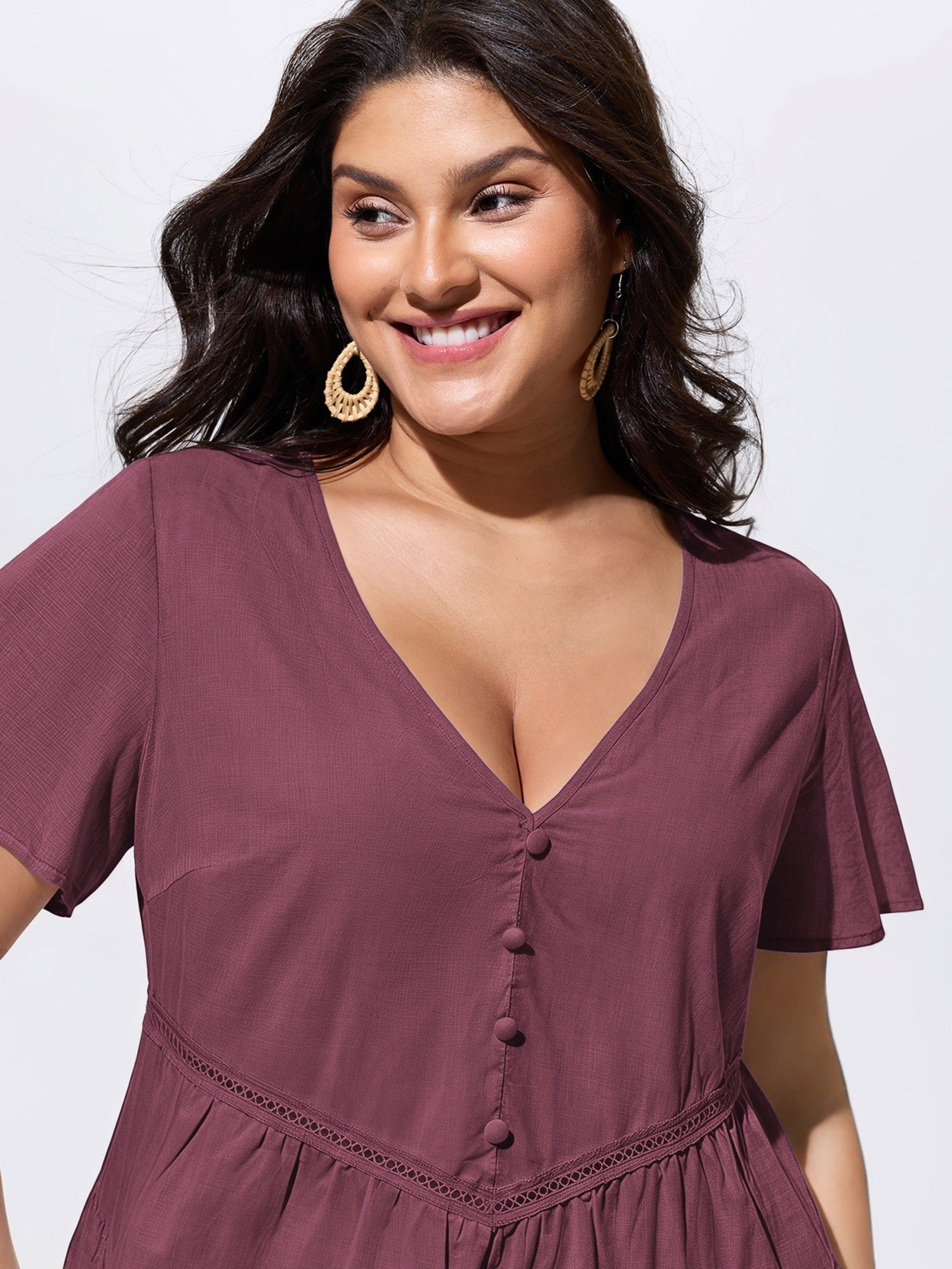 Cotton V-Neck Tiered Plain Blouse