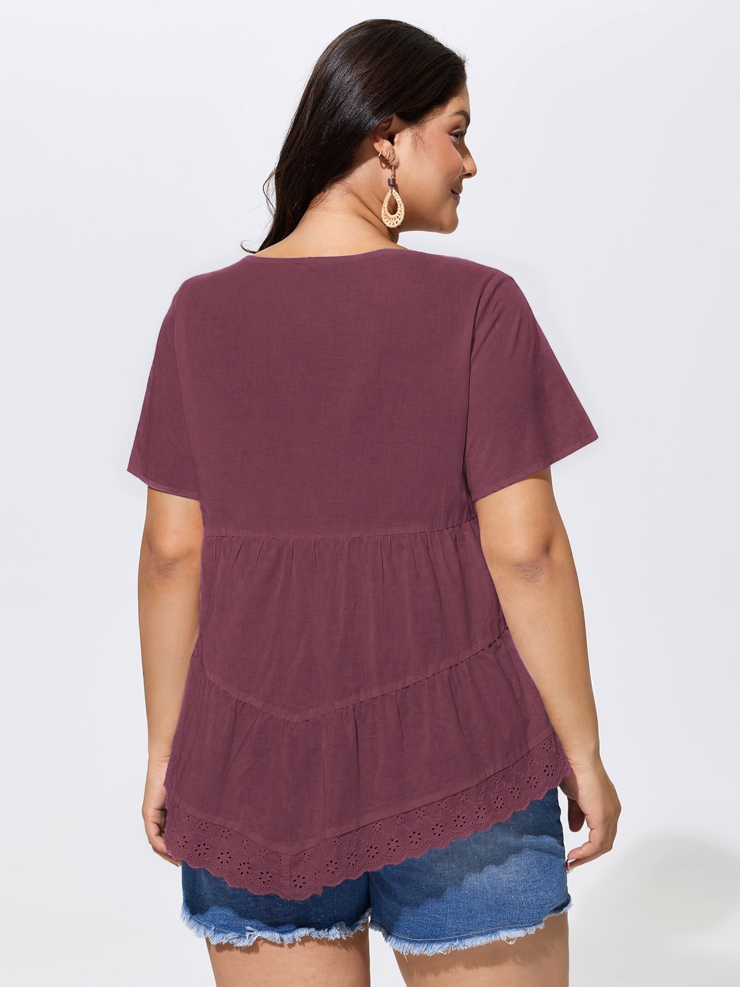Cotton V-Neck Tiered Plain Blouse