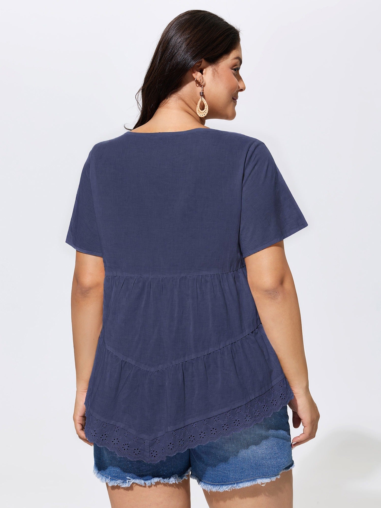 Cotton V-Neck Tiered Plain Blouse
