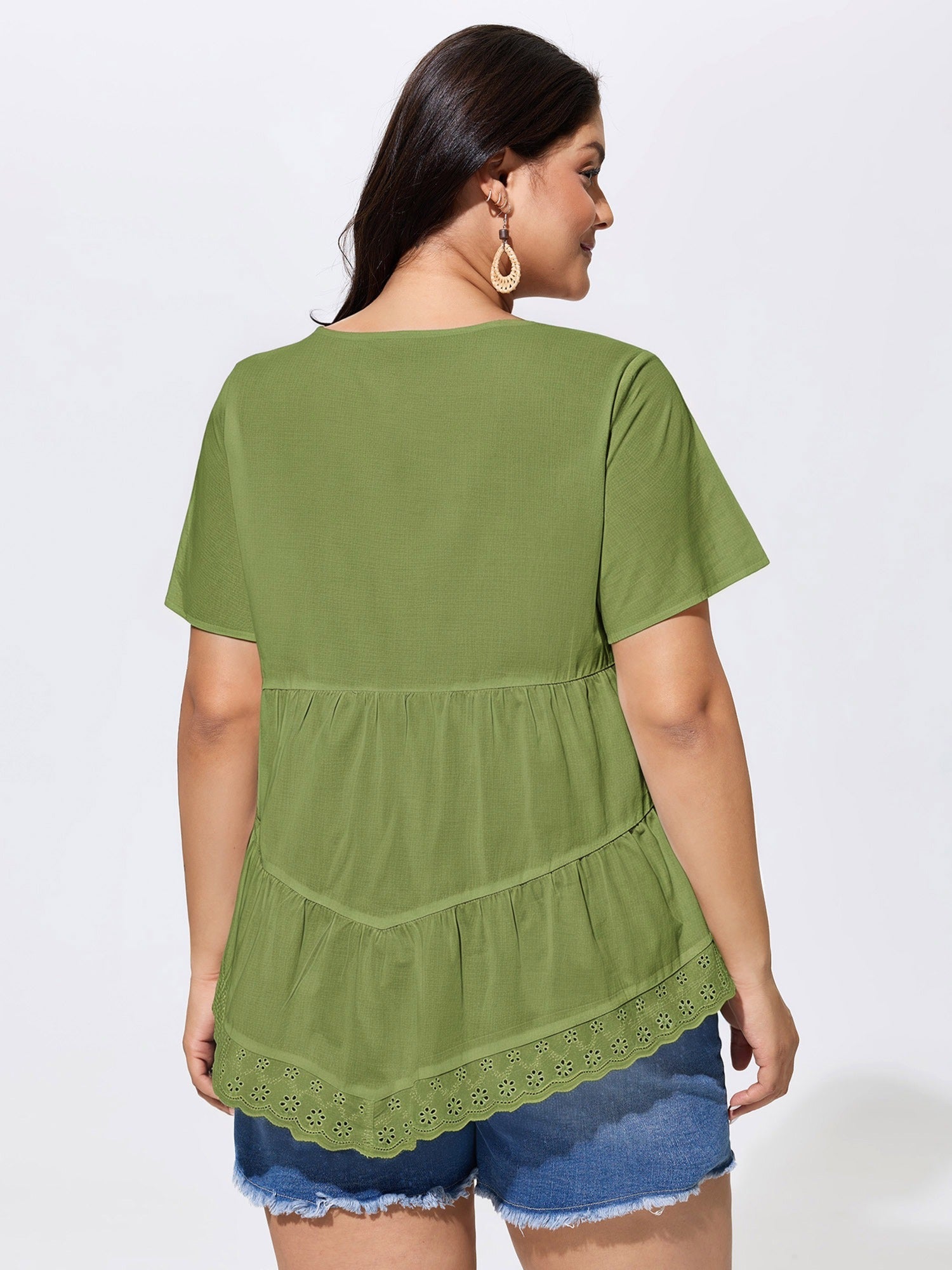 Cotton V-Neck Tiered Plain Blouse
